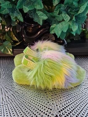 UGG Pastel Green Multicolor Fuzzy Slide Slippers